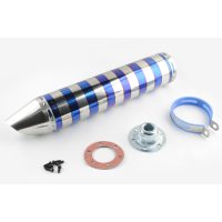 Глушитель (тюнинг)   420*100mm, креп. Ø78mm   (нержавейка, зебра, серебристо-синий, прямоток, mod:3)