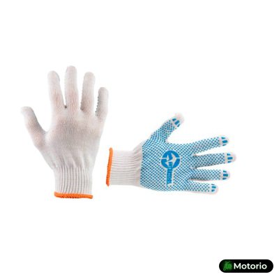 Перчатка трикотажная 70% хлопок/ 30% полиэстер, с ПВХ точкой, класс вязки 10, цвет белый, синяя точка, 52 гр Перчатка трикотажная 70% хлопок/ 30% полиэстер, с ПВХ точкой, класс вязки 10, цвет белый, синяя точка, 52 гр Купить в Интернет-магазине Моторио