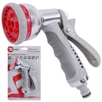Пистолет-распылитель для полива 8-ми функциональный хромированный (центральный, туман, душ, угловой, полный, ливень, конический, плоский). ABS, PP, TP